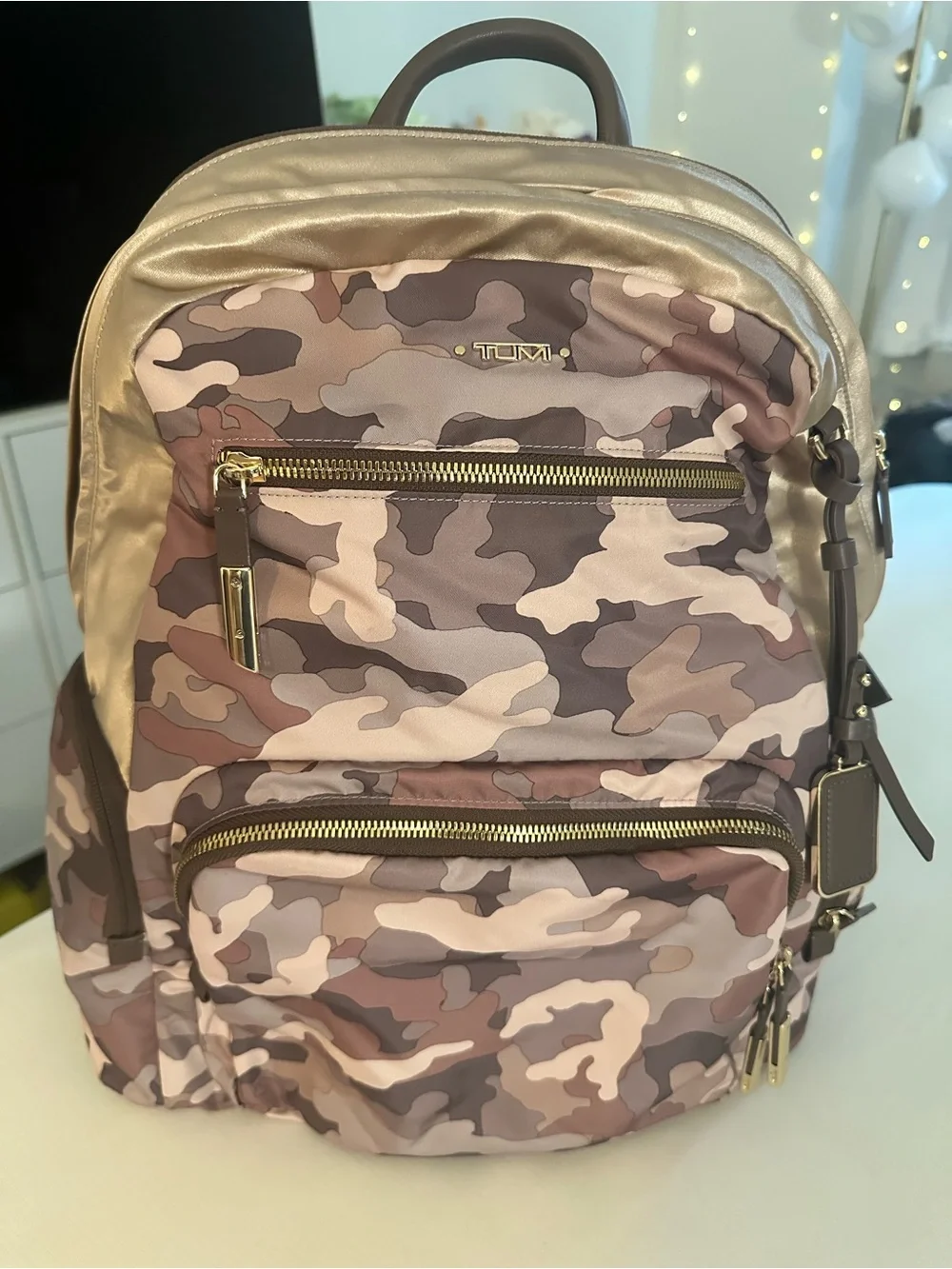 Tumi Pink Voyageur Carson Camo Backpack with Gold Hardware